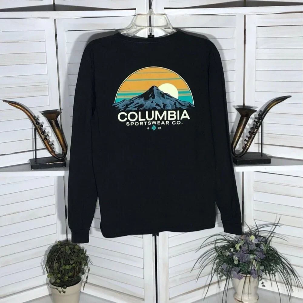 Columbia Black Cotton Long Sleeve Graphic T-Shirt Men's M - Picture 3 of 10